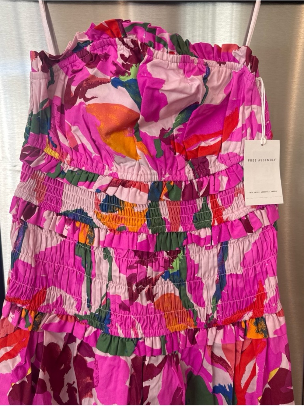 Free Assembly Fuchsia Abstract Print Smocked Midi Skirt